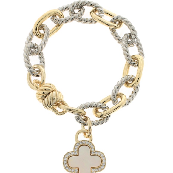 CZ & MOP Clover Charm Bracelet - Picture 2 of 2